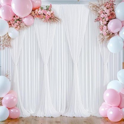 White Backdrop Curtains 8 Panels, 10 Feet Wrinkle-Free Polyester Photography Backdrop Drapes for Wedding Baby Shower Party Background Backdrop Stand- 32 X10FT (White)