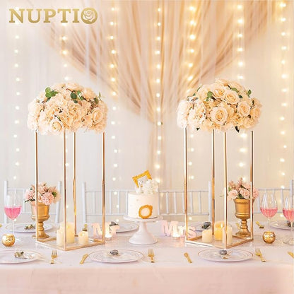 NUPTIO Flower Ball Arrangement Bouquet - 2 Pcs 14.2 inch Diameter Champagne Fake Flowers Roses Balls for Centerpieces Tables - Artificial Rose Arrangements for Wedding Centerpiece Table Decorations