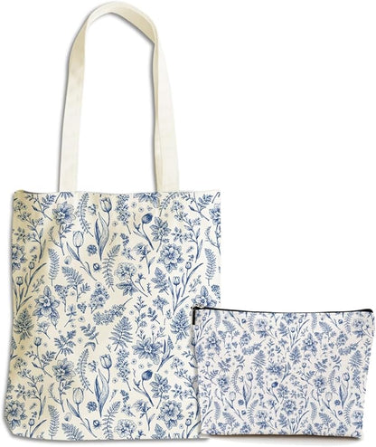 Flower Plant Lover Gifts for Women Canvas Tote Bag with Makeup Bag Cosmetic Bags Grocery Bags for Shopping Christmas