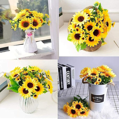 ZEYGLXC 12 Pack Artificial Sunflowers Bouquets with Stems for Wedding Home Kitchen Table Birthday Decor Indoor Outdoor, Faux Sunflowers with 4 Big Sunflowers Heads 9 Small Sunflowers Heads