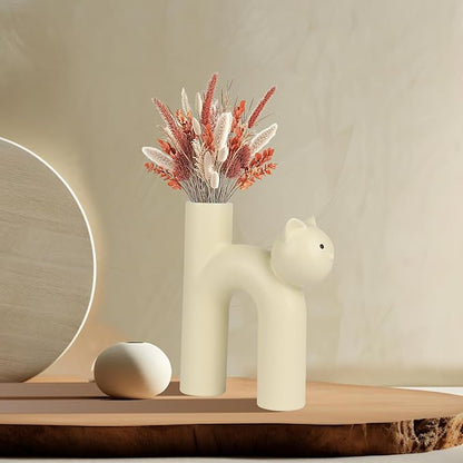 Cat Lover Gift – Minimalist Animal Vase for Dried Flowers, Pampas Grass – Calm Shelf Decor for Women, Cat Moms, Girlfriend, or Neutral Rooms