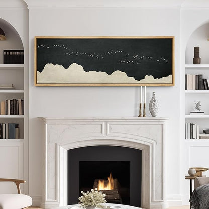 SIGNFORD Large Framed Canvas Print Wall Art Minimalist Birds in Flight Illustrations Modern Art Relax/Calm Warm for Living Room, Bedroom, Office - 60"x20"