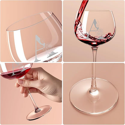 Personalized Gifts for Women, Monogrammed A-Z Wine Glass Customized Gift, Unique Christmas Birthday Gifts for Women Her Mom Friend Sister Wife Daughter Nurse (A)