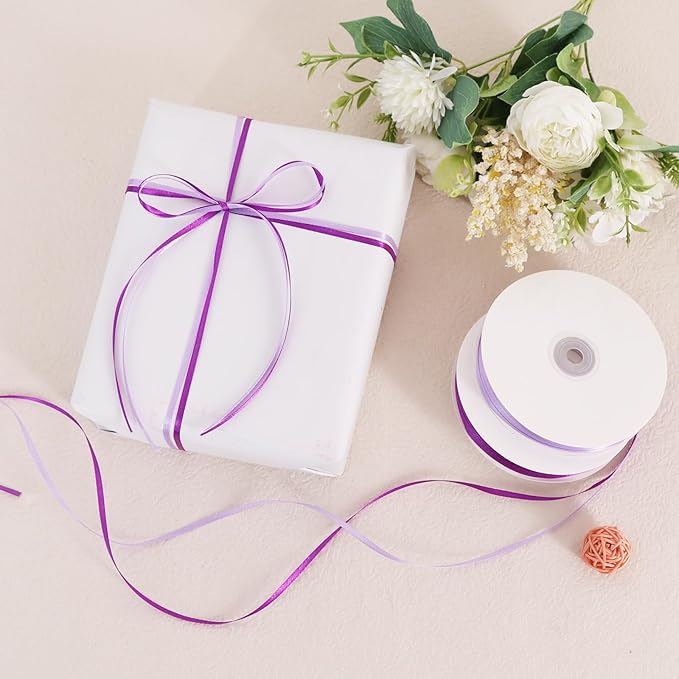 TONIFUL 1/8 Inch x 200 Yards Purple Thin Solid Satin Ribbon Giant Spool Double Face Ribbons for Crafts Hanging Tags Invitation Card Balloons Bouquet Hair Gift Wrapping Party Decoration