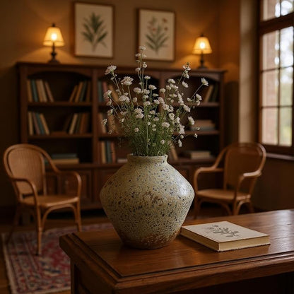 Ceramic Rustic Farmhouse Decor, Pottery Decorative Flower Vases, Boho Vase for Centerpieces,Office, Living Room, Dining Table, Entryway, Shelf, Mantel(Height 6.7 inch-Blue Ink)