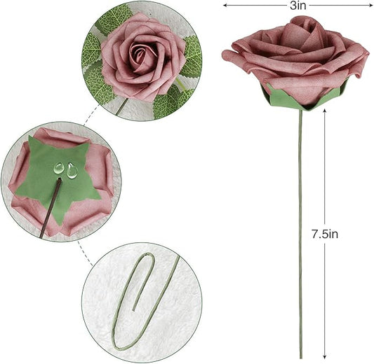 AmyHomie Artificial Flower Warm Taupe & Nude Rose 25pcs Real Looking Fake Roses w/Stem for DIY Wedding Bouquets Centerpieces Arrangements Party Baby Shower Valentines Day Christmas Tree Decorations