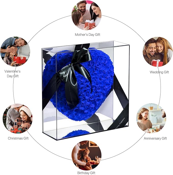 JoyFlower About 140pcs Preserved Roses Gift, Real Dark Blue Eternal Roses for Mom, Long Lasting Forever Flowers with Gift Box for Women Girlfriend Wife in Valentines Mother's Day Birthday Anniversary