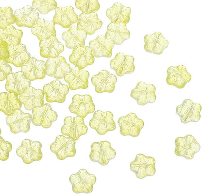 PATIKIL Random Glass Flower Beads, 50Pack Transparent Floral Beads Hibiscus Beads for DIY Jewelry Making Bracelets Bulk, Light Green