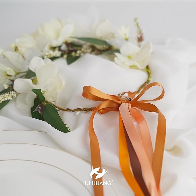 HUIHUANG Satin Ribbon 3/8 inch Orange Terracotta Double-Faced Silk Satin Ribbons for Hair Crafts Bows Making Gift Wrapping Fall Wedding Bridal Shower Decor - 5 Rolls, Total 50 Yards