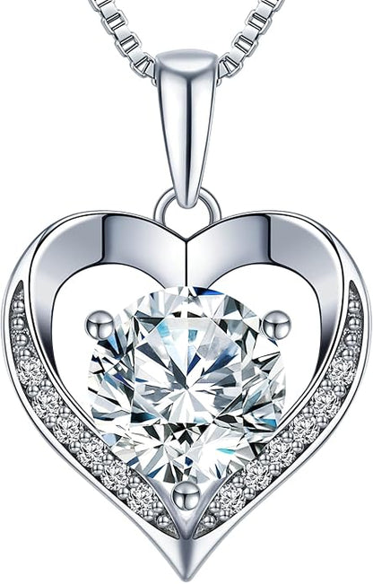 Heart Pendant Necklace Gifts for Wife, Engraved 'I LOVE YOU' Gift for Wife, 1-3 Carat Moissanite Necklace, Anniversary Eternity Jewelry Present for Wife, Birthday Gifts for Women