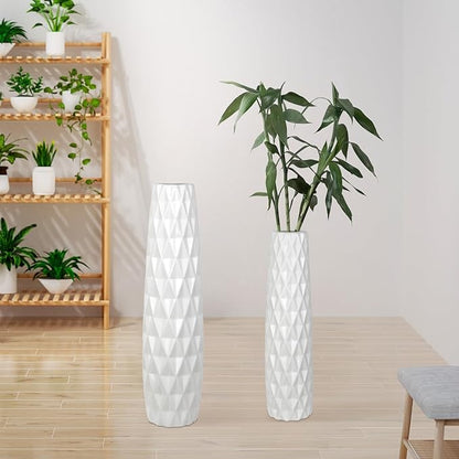White Ceramic Floor Vase, GDSZJLJ 17.7" Tall Decorative Large Flower Vases for Living Room, Table Centerpieces, Modern Home Décor, Shelf, Dried GrassFlower, Pampas Grass