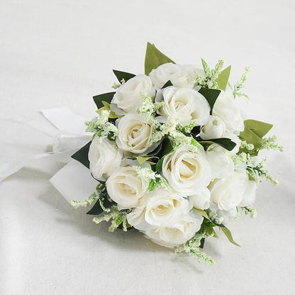 Wedding Bouquets for Bride Bridesmaid Bouquet Ivory Bridal Bouquet Artificial Roses for Wedding Church Home Decoration (Ivory)