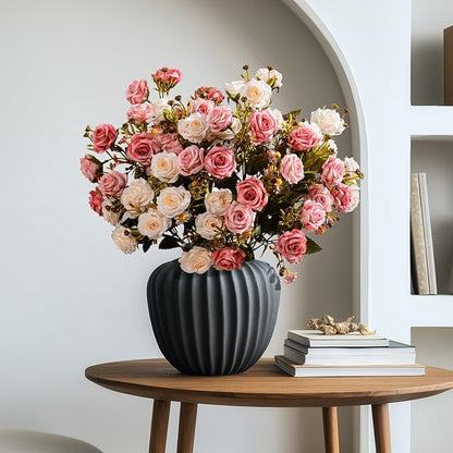 Artificial Rose Flowers for Outdoor 4 Bundles Rose Bouquet with Daisy Faux Flowers UV Resistant for Home Indoor Outside Garden Porch Window Box Balcony Yard Porch Decor (White+Pink)