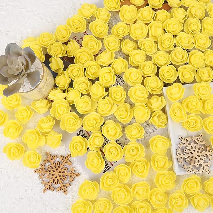 500pcs Mini Foam Rose Heads, Yellow Artificial Rose Foam Fake Flower Bulk for DIY Crafts Wedding Bouquets Baby Shower Centerpieces Floral Arrangements Party Tables Home Decorations(Yellow)