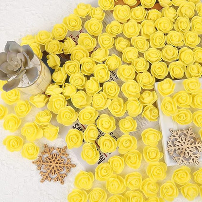 500pcs Mini Foam Rose Heads, Yellow Artificial Rose Foam Fake Flower Bulk for DIY Crafts Wedding Bouquets Baby Shower Centerpieces Floral Arrangements Party Tables Home Decorations(Yellow)