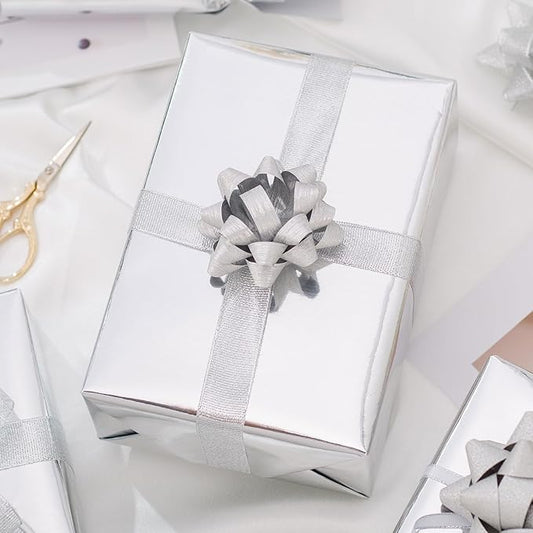 Merture Metallic Silver Wrapping Paper Roll - 17 In X 787.4 In (92.6 sqft) Solid Color Silver Gift Wrap with Cutting Lines for Christmas, Wedding, Birthday, Valentines Day, Mothers Day, Baby Shower