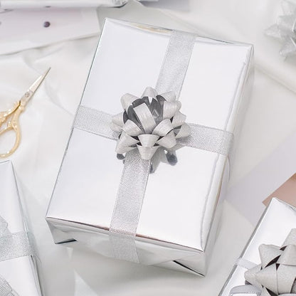 Merture Metallic Silver Wrapping Paper Jumbo Roll - 30 In X 32.8 Ft (81.7 sq.ft.) Solid Color Gift Wrap with Cutting Lines for Christmas, Wedding, Birthday, Valentines Day, Mothers Day, Baby Shower