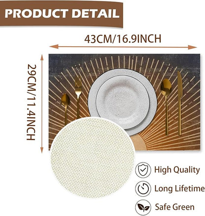 Boho Placemats Set of 4, Abstract Boho Golden Sun Sunshine Placemats, Boho Mid Century Modern Table Mats Place Mats for Kitchen Dining Table Decoration 16.9x11.4 Inch