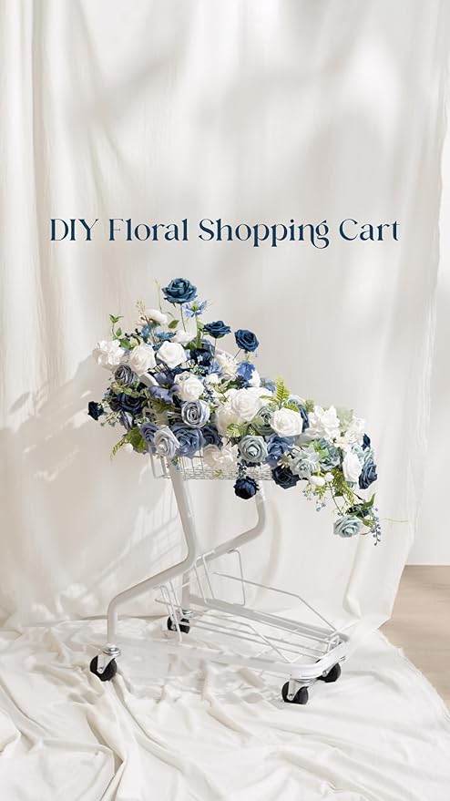 Ling's moment Artificial Flowers 25Pcs Dusty Blue & Navy Roses Decor w/Stems,3" Real Touch DIY Foam Floral for Wedding Bouquet/Centerpieces, Outdoors Party Backdrop, Room/Table, and Garden/Pot Decor