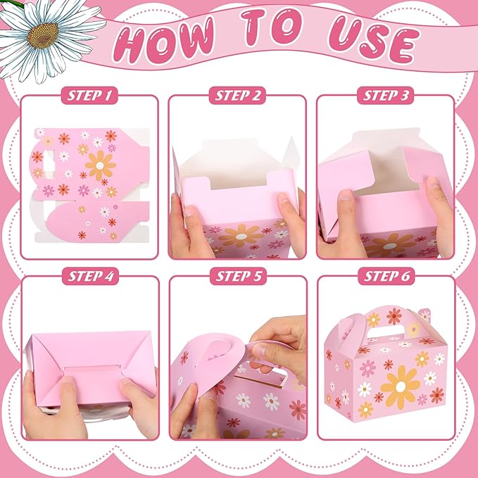 24pcs Daisy Flower Treat Boxes Colorful Floral Gift Boxes Summer Daisy Party Favor Wrapping Hippie Boho Spring Decorations