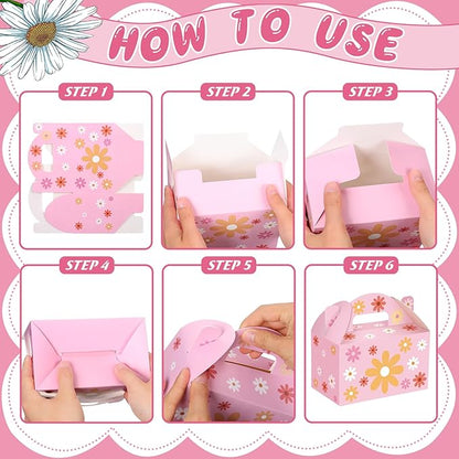 24pcs Daisy Flower Treat Boxes Colorful Floral Gift Boxes Summer Daisy Party Favor Wrapping Hippie Boho Spring Decorations