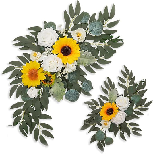 Sunflower Wedding Arch Flowers, Faux Flower Swag Set of 2, Sunflower Floral Swag for Wedding Arch Welcome Signs, Reception Ceremony Signs Decor
