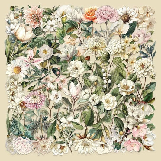 50 Pcs Vintage Flower Stickers,Waterproof PET Sticker Self-Aesthetic Floral Decoration for Journaling, Laptop, Guitar, Phone Case DIY Scrapbooking