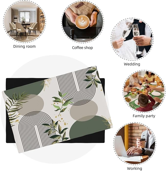 Boho Leaves Placemats Set of 6,Wildflower Summer Table Mats for Party Kitchen Dining Decoration 12x18 Inch 6 PCS, Style-12