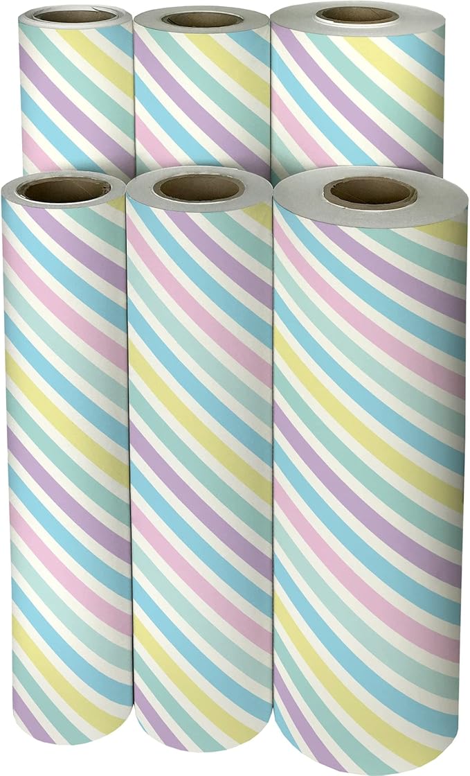 Jillson Roberts Bulk Gift Wrap, Everyday Gift Wrapping Supplies, Pastel Stripe, Full Ream 833 feet x 30 inches
