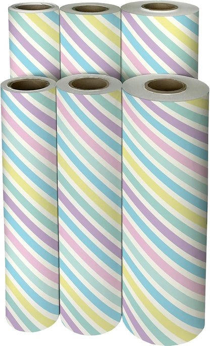 Jillson Roberts Bulk Gift Wrap, Everyday Gift Wrapping Supplies, Pastel Stripe, Full Ream 833 feet x 30 inches
