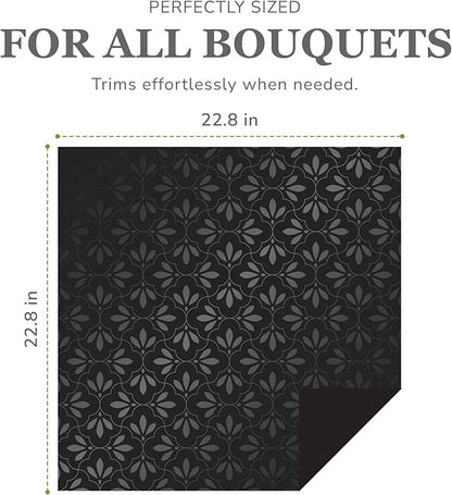 the florist Supply 20 Sheets Premium Flower Wrapping Paper | Waterproof Flower Wrapping Paper for Bouquets | Double Sided Floral Bouquet Sheets | DIY Gifts Isabella Black/Metallic Black