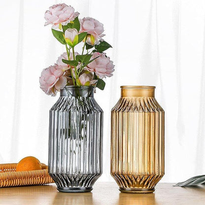Flower Vase,Glass Vase,9.2 inch,Vintage Clear Ribbed Glass Vase for Home Decor,Bookshelf,Dinner Table,Indoor Office Desktop,Meeting Room,Home Christmas Day Decoration