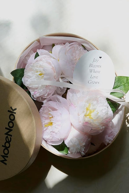 Peonies Artificial Flowers, Silk Pink Peony 2 Bouquets for Wedding, Faux Peony Flowers, Real Touch Peonies,Silk Flower Bouquet Peony Gift Box (Light Pink)
