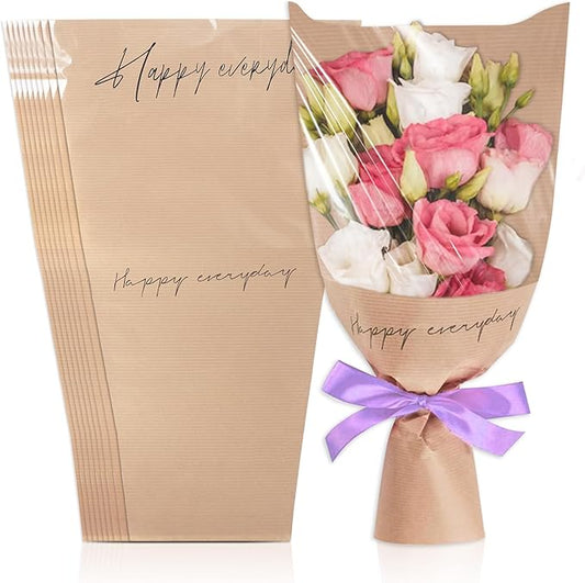 Hying 20 Pieces Flower Wrapping Bags for Bouquets, Floral Packing Sleeves Pink Kraft Paper Bouquet Bags Wrapping Sleeves for Teacher Graduation Wedding Mother's Day Gift