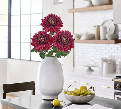Hollyone 3Pcs Fake Mums Flowers Red Artificial Chrysanthemum Flowers Silk 30" Long Stem Floral Arrangements Bouquets Faux Spider Mum Flower Pincushion Flower Bush Spring Home Decor