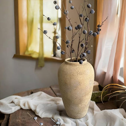 12 Inch Farmhouse Decor Ceramic Rustic Vase,Beige Handmade Flower Vases for Centerpieces,Pottery Vase for Living Room,Kitchen & Bedroom Decor,Vintage Ceramic Vases for Wedding