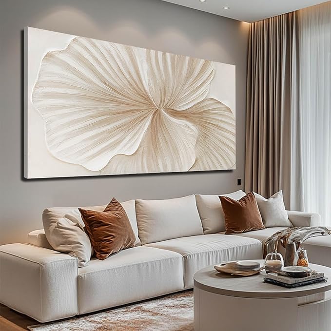 WINKAILIN Flower Wall Art Abstract Floral oil Painting Modern 29x58 White and Gold Large Canvas Artwork Minimalist Decoration for Living Room Bedroom Office Home