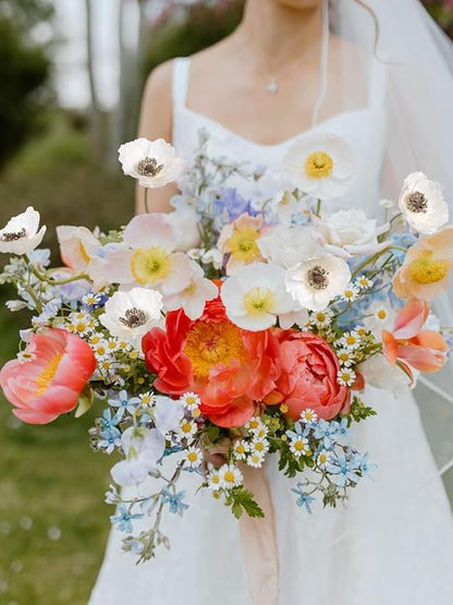 IPOPU White Artificial Poppy Flowers 6pcs Poppies White Artificial Flowers with Stems Silk Flower Arrangements for Wedding Centerpieces for Home Table Bridal Shower Party Decorations (White)