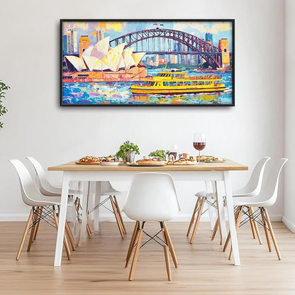Extra Large Sydney Opera House Framed Wall Art for Living Room,Oversized Abstract Harbour Bridge Cityscape Pictures Wall Decor,Canvas Print Painting Modern Artwork Bedroom Office Bathroom 60L x 30W