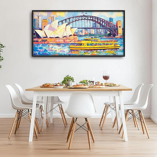Extra Large Sydney Opera House Framed Wall Art for Living Room,Oversized Abstract Harbour Bridge Cityscape Pictures Wall Decor,Canvas Print Painting Modern Artwork Bedroom Office Bathroom 60L x 30W