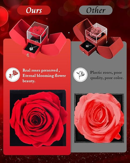 Preserved Red Forever Rose Heart Necklace Gift Box, Eternal Flowers "I Love You" Projection Jewelry for Women, Romantic Christmas Valentines Day Anniversary Birthday Gift for Her(Wife Girlfriend Mom)