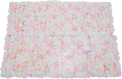 16"x 24" Artificial Flower Wall Panels,Flower Wall Mat Silk Flower Panels for Outdoor Garden Backyard Fence Fence Privacy Screen and Indoor Wall Decor(20Pcs Light Pink+White)