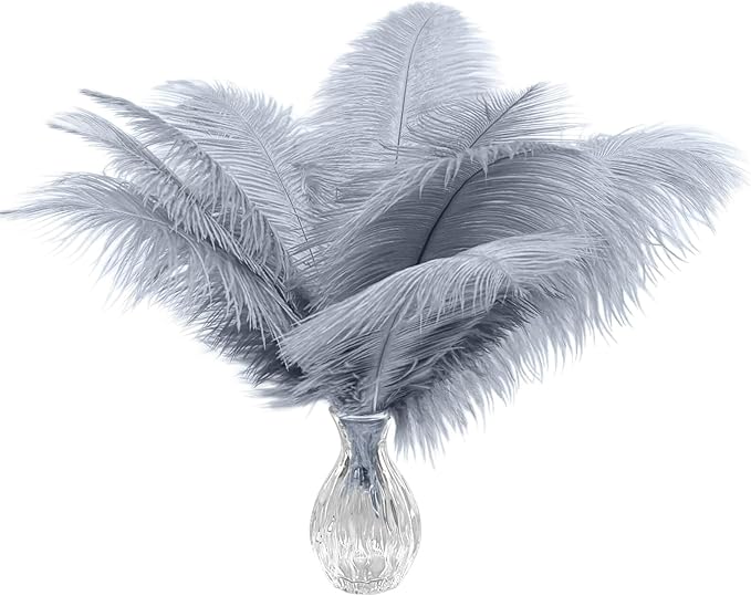 Piokio 20 pcs Natural Grey Ostrich Feathers 12-14 inch(30-35 cm) Bulk for Wedding Party Centerpieces and DIY Clothes Decoration, Gatsby Decorations