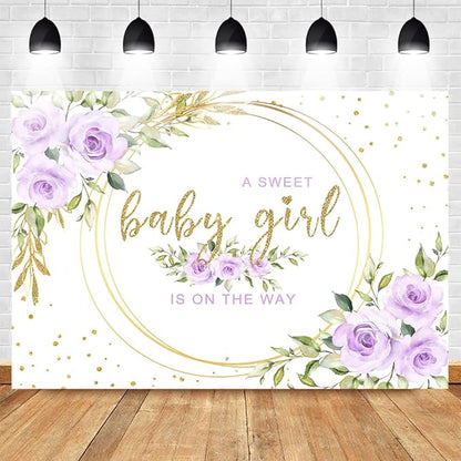 Mocsicka Floral Sweet Baby Girl Backdrop It's a Girl Baby Shower Background Watercolor Lavender Purple Floral Baby Shower Party Cake Table Decoration Photo Booth Props (8x6ft)