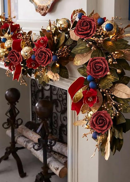 Red Glitter Roses 30pcs Fake Red Roses Real Looking 2.56" Glitter Flowers Faux Roses with Stems Foam Roses for Bridal Shower Decorations Wedding Bouquet Decor