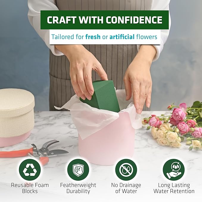 6 PCS Wet Floral Foam Blocks for Fresh Flowers, Each (9"L x 4.1"W x 2.7"H)Green Foam for Flower Arrangements, Florist Foam Bricks for Weddings, Birthdays Gifts, Flower Foam Blocks for Crafts