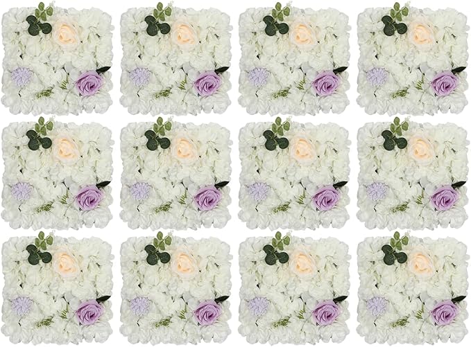 Gdrasuya10 12PCS Artificial Flower Wall Panel Wedding Backdrop Event Party Photography Flower Wall Background Realistic Flower Wall Backdrop Faux Floral Wall Decor