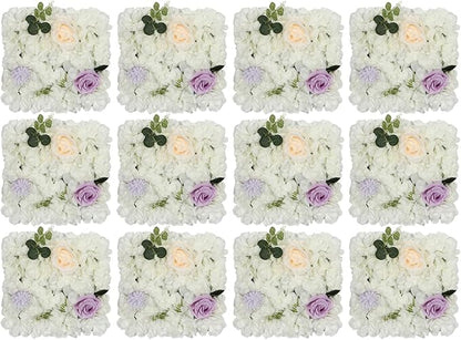 3D Flower Wall Panel Floral Backdrop,12PCS Artificial Flower Wall Background Silk Rose Mat, Artificial Flower Backdrop Faux Flower Panel for Wedding