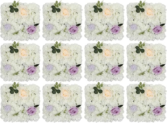 3D Flower Wall Panel Floral Backdrop,12PCS Artificial Flower Wall Background Silk Rose Mat, Artificial Flower Backdrop Faux Flower Panel for Wedding