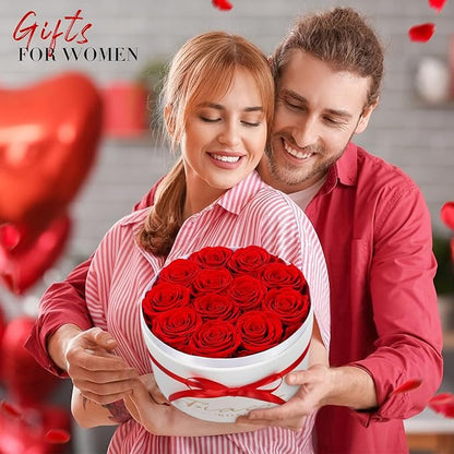 FIACO Gifts for Women Preserved Flowers in a Box-12 Forever Real Rose Flowers for Delivery Prime Birthday Gifts for Mom Grandma Wife Girlfriend Sister Fresh Flowers Eternal Rose